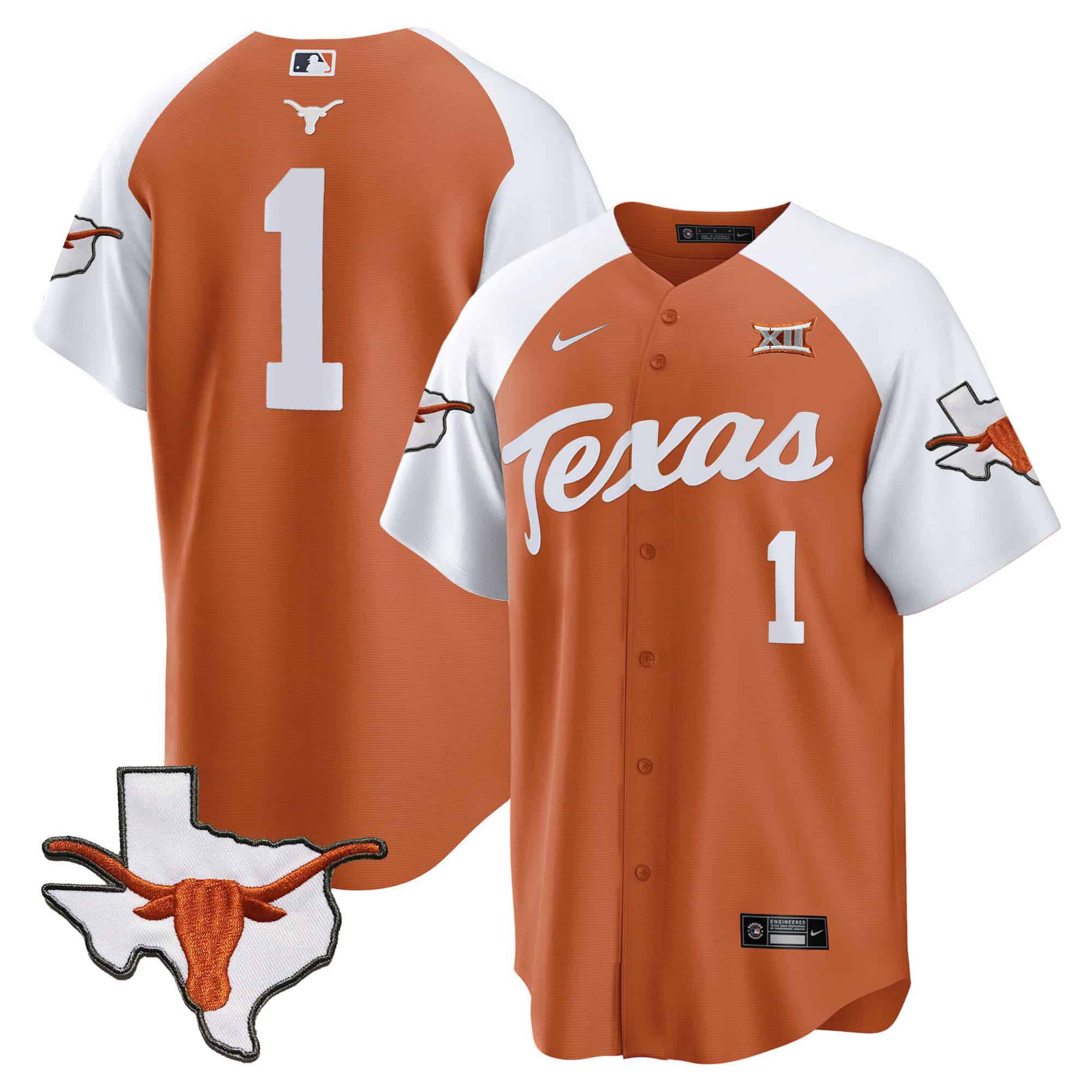 Men Texas Longhorns #1 No Name Orange 2024 Baseball NCAA Jersey->indianapolis colts->NFL Jersey